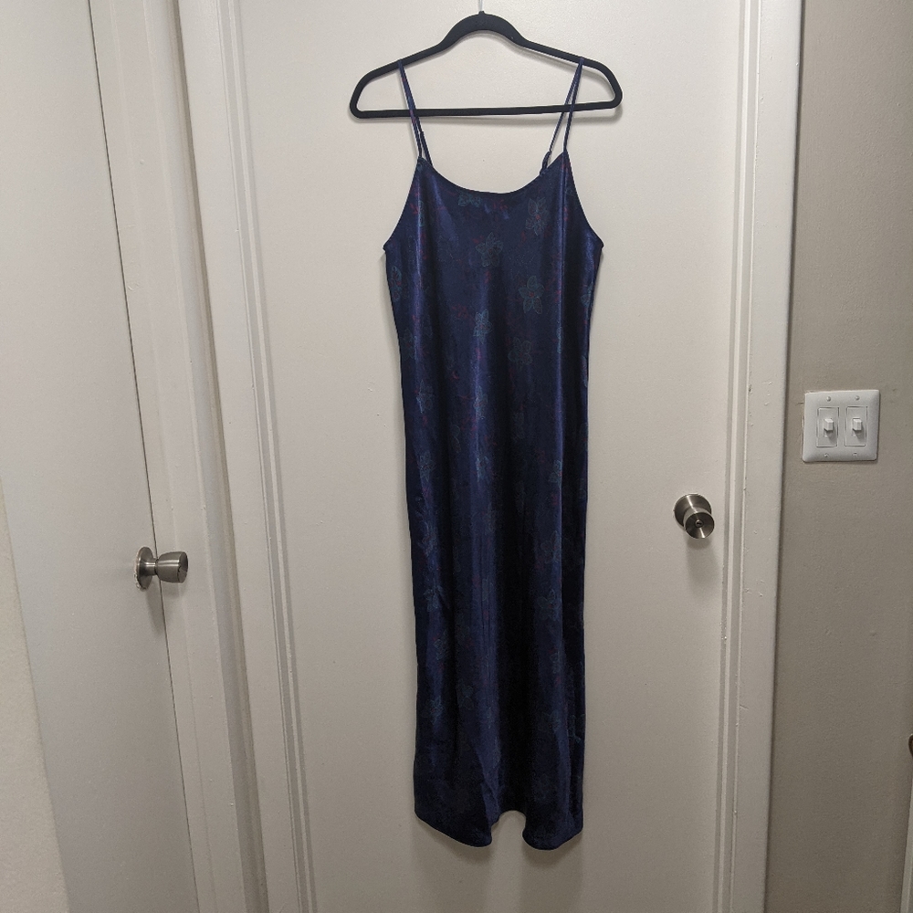 Valerie Stevens Maxi Floral Indigo Sleepwear Nightgown Slip Lingerie